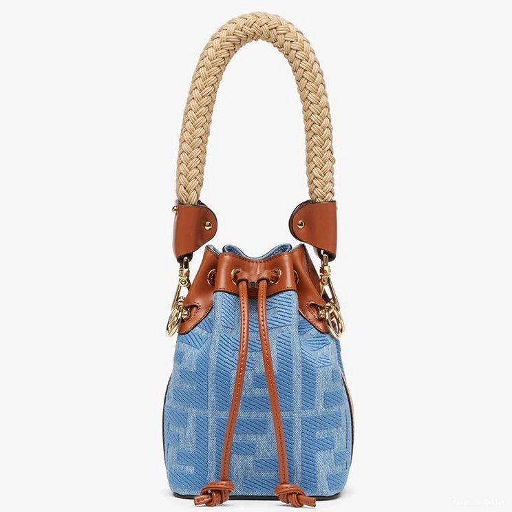 Vintage HOT Handle Tresor In Blue Straw Fendi Bucket with Bag Mini Straw Motif FF Mon 0717